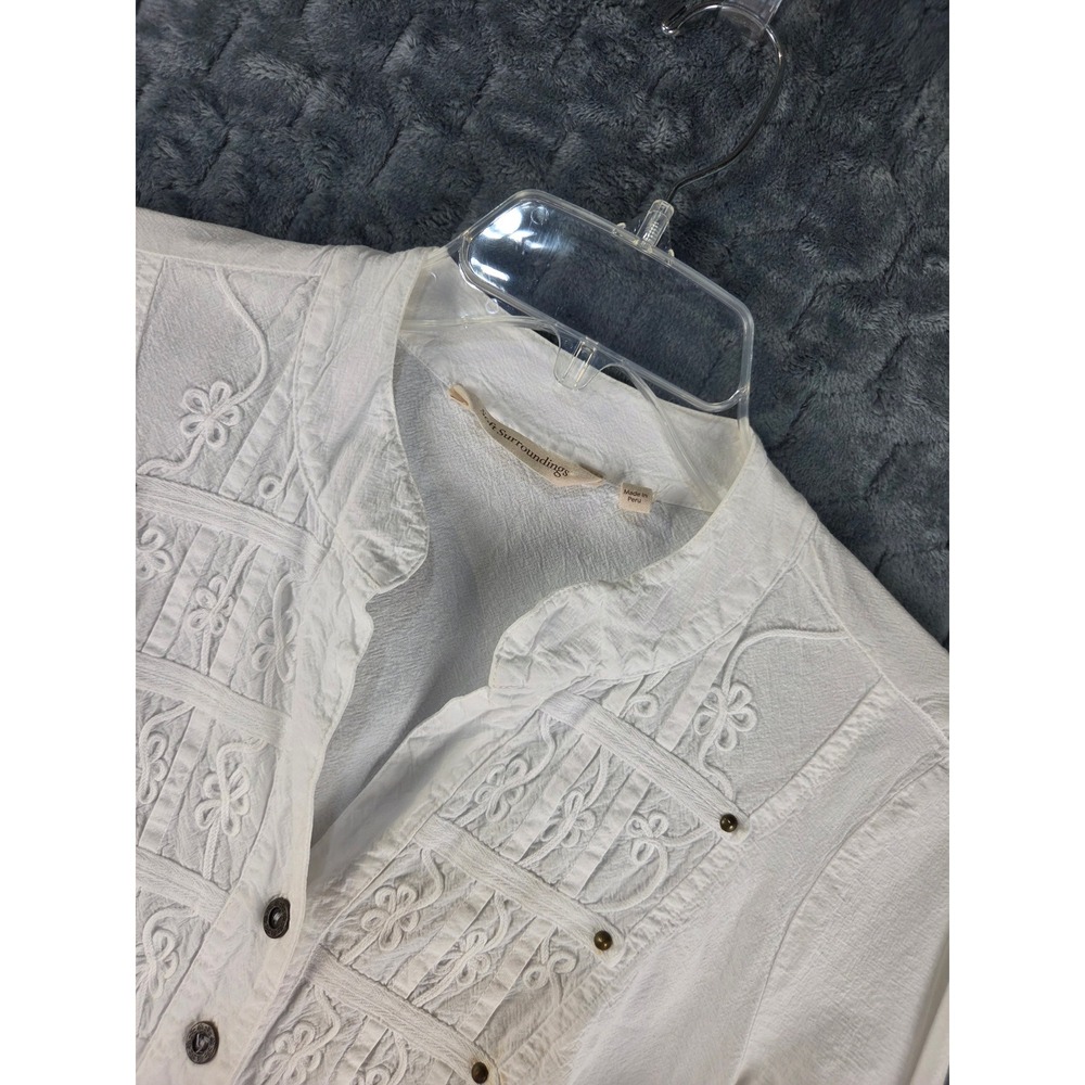 Soft Surroundings White Embroidered Cotton Tunic Ruffle Sleeve XS
